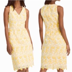 White House Black Market Yellow Floral Lace V-Neck Midi Dress